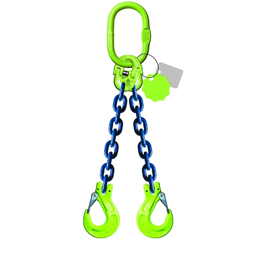 [YE.10.2SK.10.020] DELTALOCK Güteklasse 10 – 2 Strang 10 mm x 2 Meter – Mit Lasthaken – WLL basiert auf 0 - 45°