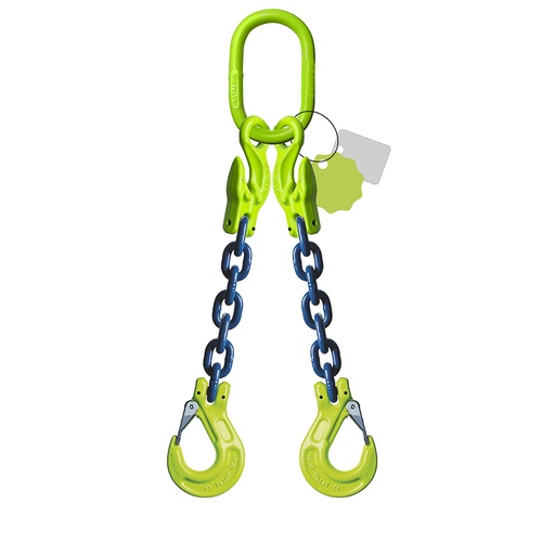 [YE.10.2SKI.06.015] DELTALOCK Grade 100 - 2 chaînes des simples 6 mm x 1,5 meter - Avec crochet de chape et crochet de raccourissement - CMU est basée sur 0 - 45°