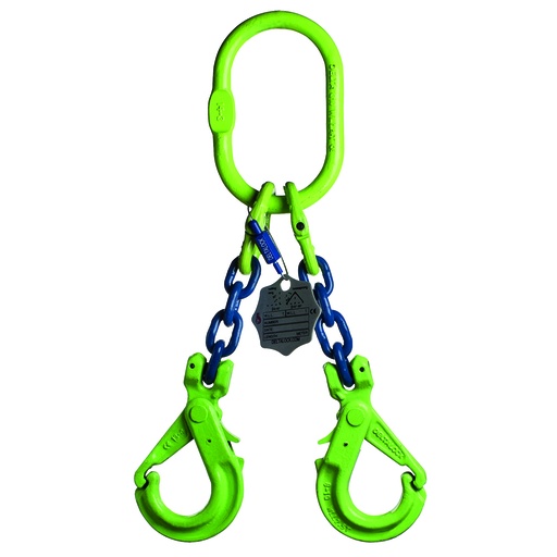 [YE.10.2SV.06.010] DELTALOCK Grade 100 – 2-leg chain sling 6 mm x 1 meter – With self-locking hook - WLL is based on 0 - 45°