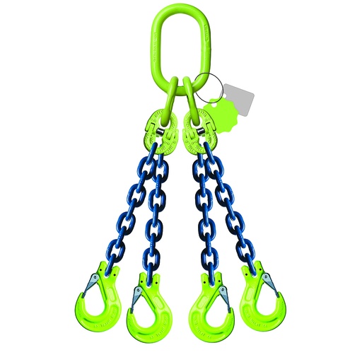 [YE.10.4SK.10.020] DELTALOCK Güteklasse 10 – 4 Strang 10 mm x 2 Meter – Mit Lasthaken – WLL basiert auf 0 - 45°