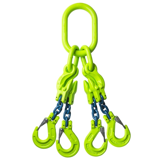 [YE.10.4SKI.16.010] DELTALOCK Grade 100 – 4-leg chain sling 16 mm x 1 meter – With clevis latch hook and grab hook - WLL is based on 0 - 45°