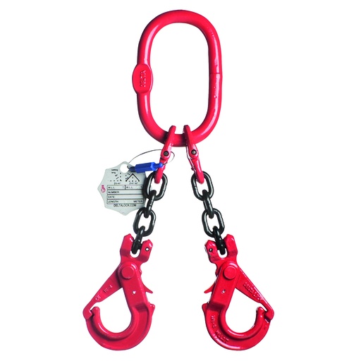 [YE.8.2SV.10.020] DELTALOCK Güteklasse 8 – 2-leg chain sling 10 mm x 2 Meter – With self-locking hook - WLL is based on 0 - 45°