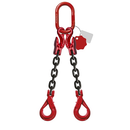 [YE.8.2SVI.08.010] DELTALOCK Grade 80 – 2-leg chain sling 8 mm x 1 meter – With self-locking hook and grab hook - WLL is based on 0 - 45°