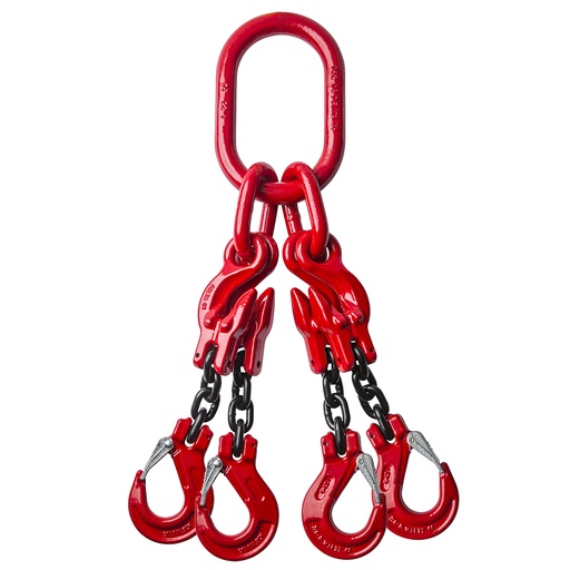 [YE.8.4SKI.06.010] DELTALOCK Grade 80 4-leg chain sling 6 mm / 1 meter with clevis latch hook and grab hook WLL is based on 0 - 45 °