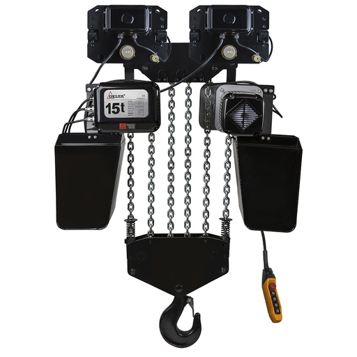 [SG.0.DTD.15002.10] DELTA Electric chain hoist with electric trolley DTD – 400V – 15 ton – with 10 meter hoisting height  – double speed – 6 chain falls