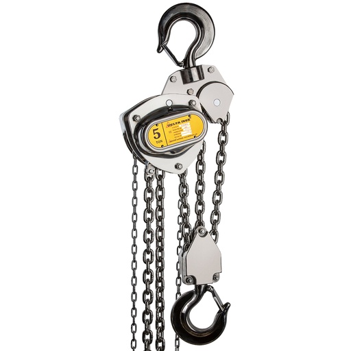 [DSS.0.06605006] DELTA INOX Polipasto manual de cadena de acero inoxidable con cadena de carga y cadena manual de acero inoxidable – 5 ton – con altura de elevación de 6 metros