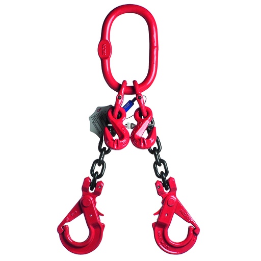 [YE.8.2SVI.26.040] DELTALOCK Grade 80 – 2-leg chain sling 26 mm x 4 meter – With self-locking hook and grab hook - WLL is based on 0 - 45°