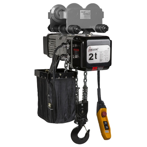 [SG.0.DMY.02201.06] DELTA Electric chain hoist with push trolley DMY – 230V – 2 ton – with 6 meter hoisting height – single speed – 2 chain fall
