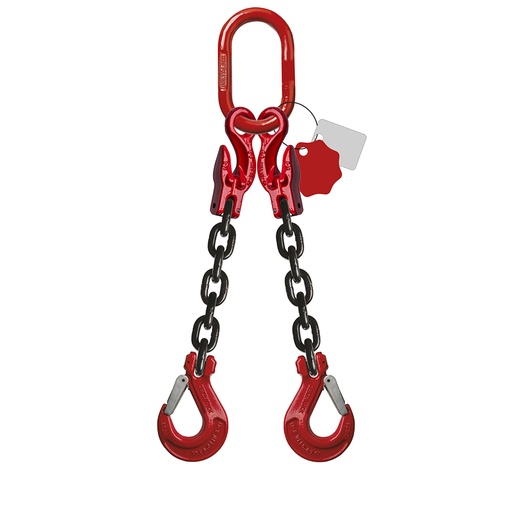 [YE.8.2SKI.08.015] DELTALOCK Grade 80 – 2-leg chain sling 8 mm x 1,5 meter – With clevis latch hook and grab hook - WLL is based on 0 - 45°