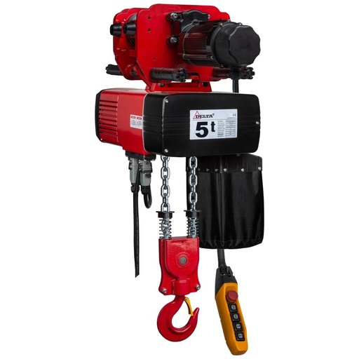 [DH.0.DED.05003.10] DELTA Electric chain hoist with electric trolley DED – 400V – 5 ton – with 10 meter hoisting height  – double speed – 2 chain fall
