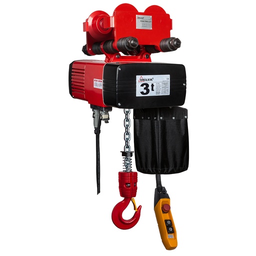 [DH.0.DEY.03003.06] DELTA Electric chain hoist with push trolley DEY – 400V – 3 ton – with 6 meter hoisting height – double speed – 1 chain fall