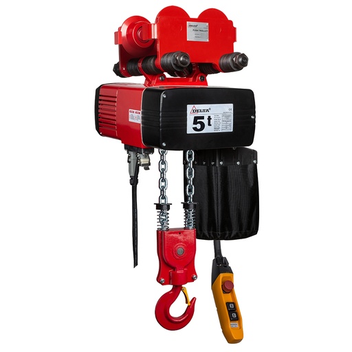 [DH.0.DEY.05003.06] DELTA Electric chain hoist with push trolley DEY – 400V – 5 ton – with 6 meter hoisting height – double speed – 1 chain fall