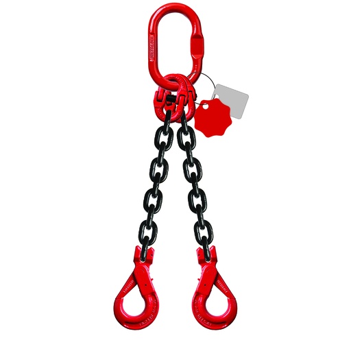 [YE.8.2SV.13.070] DELTALOCK Grade 80 – 2-leg chain sling 13 mm x 7 meter – With self-locking hook - WLL is based on 0 - 45°
