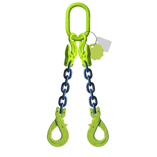 [YE.10.2SVI.10.070] DELTALOCK Grade 100 – 2-leg chain sling 10 mm x 7 meter – With self-locking hook and grab hook - WLL is based on 0 - 45°