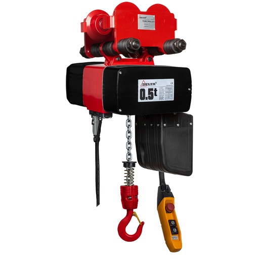 [DH.0.DMY.00513.06] DELTA Electric chain hoist with push trolley DH DMY – 230V – 0,5 ton – with 6 meter hoisting height – double speed – 1 chain fall