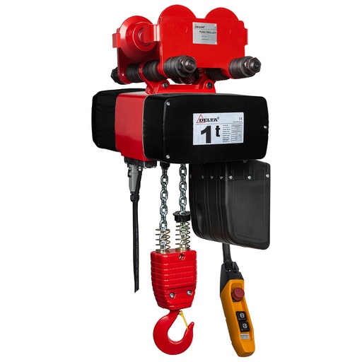 [DH.0.DMY.01003.06] DELTA Electric chain hoist with push trolley DH DMY – 230V – 1 ton – with 6 meter hoisting height – double speed – 2 chain falls